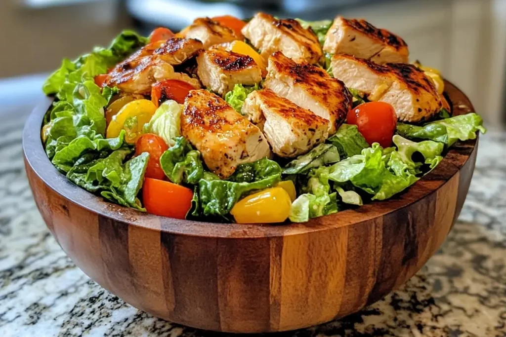 A bowl of creamy chicken salad with chopped celery and fresh herbs.