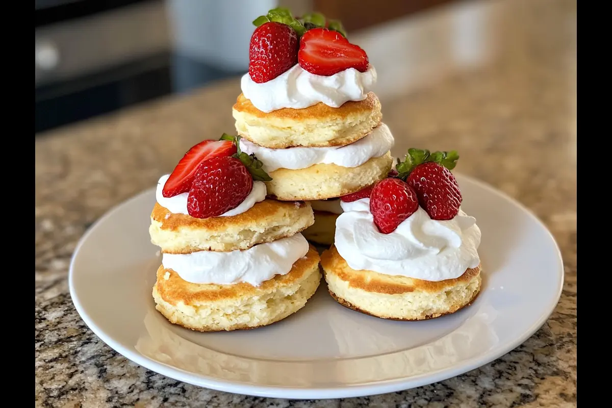 Bisquick Shortcake topped with strawberries and whipped cream