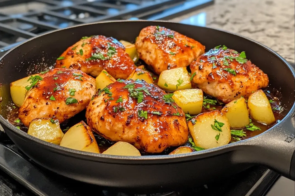 Chicken apple sausage on a grill with herbs and vegetables