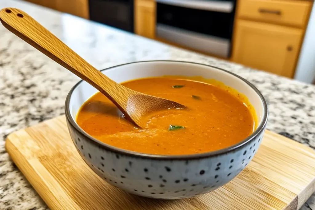 A bowl of homemade Bang Bang Sauce with a creamy, tangy, and spicy appearance.