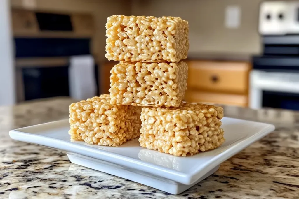 A stack of rice crispy treats with colorful sprinkles