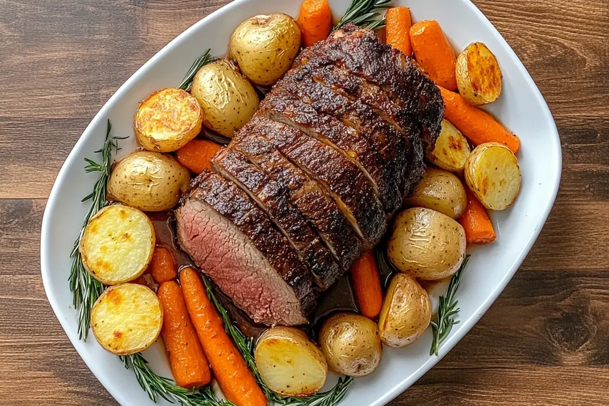 A perfectly roasted venison dish served with roasted vegetables