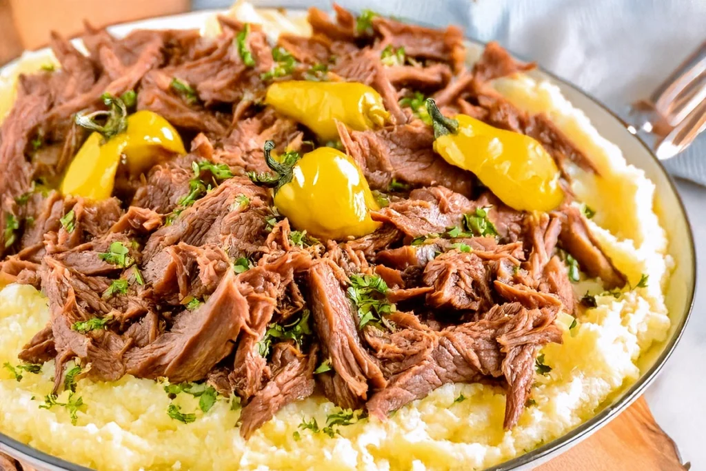 Mississippi pot roast recipe with shredded beef and rich gravy