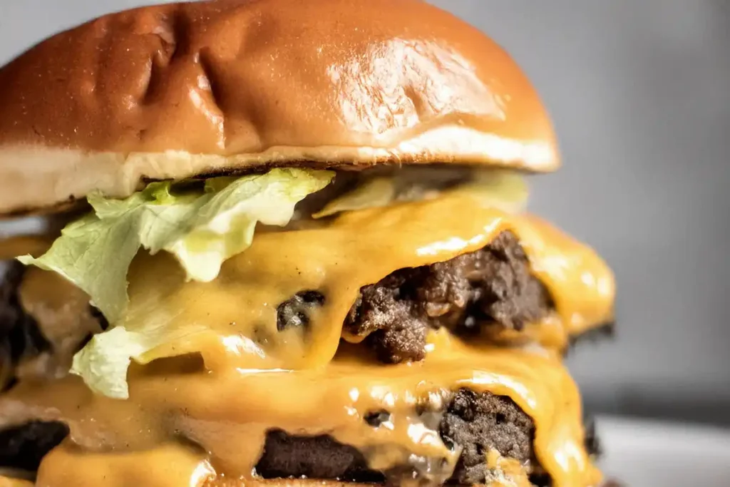 Perfectly crispy smash burger with American cheese and tangy pickles